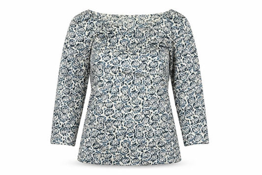 Collection Womens Beige Floral Polyester Basic Blouse Size XS Boat Neck