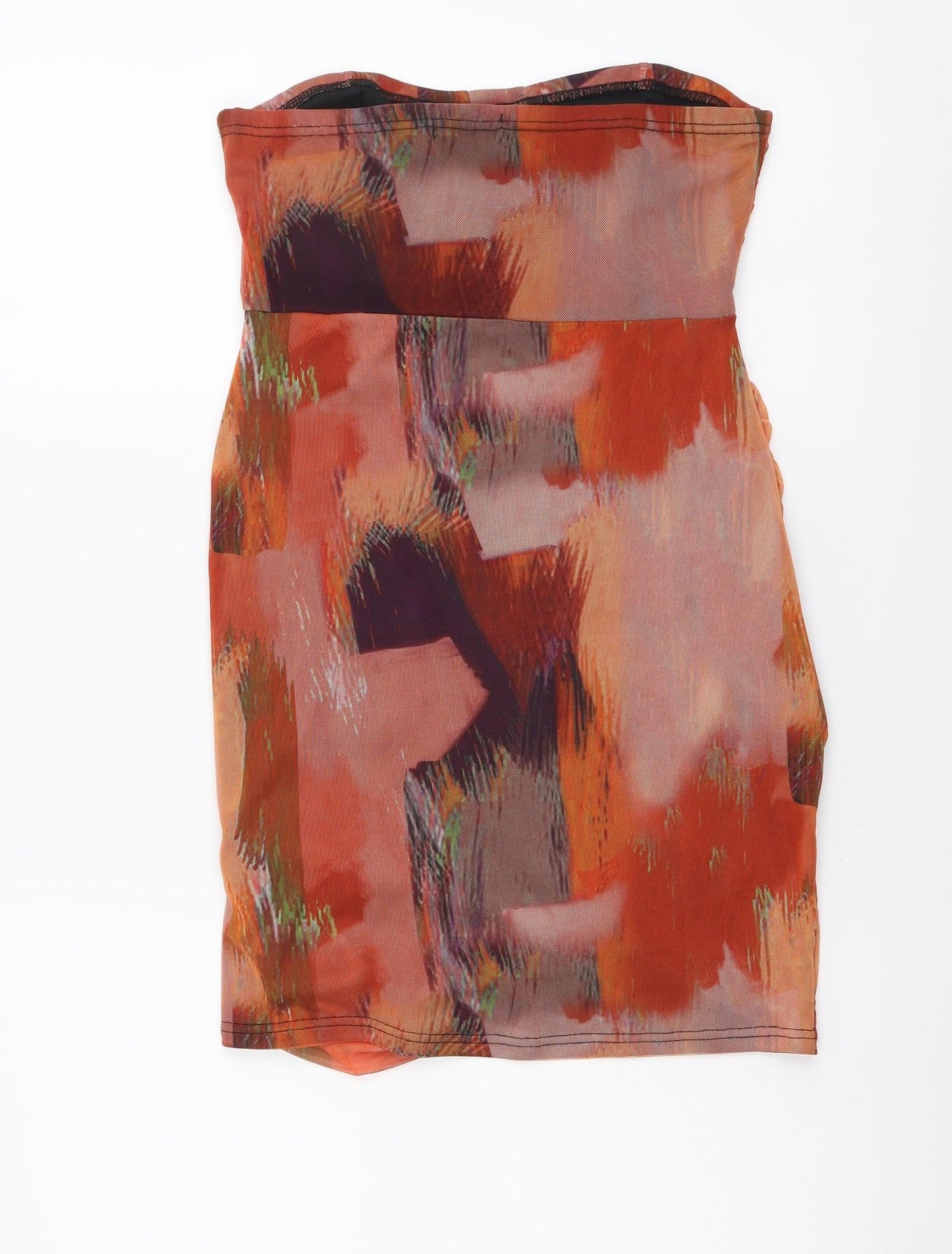 PRETTYLITTLETHING Womens Multicoloured Geometric Polyester Mini Size 6 Off the Shoulder Pullover