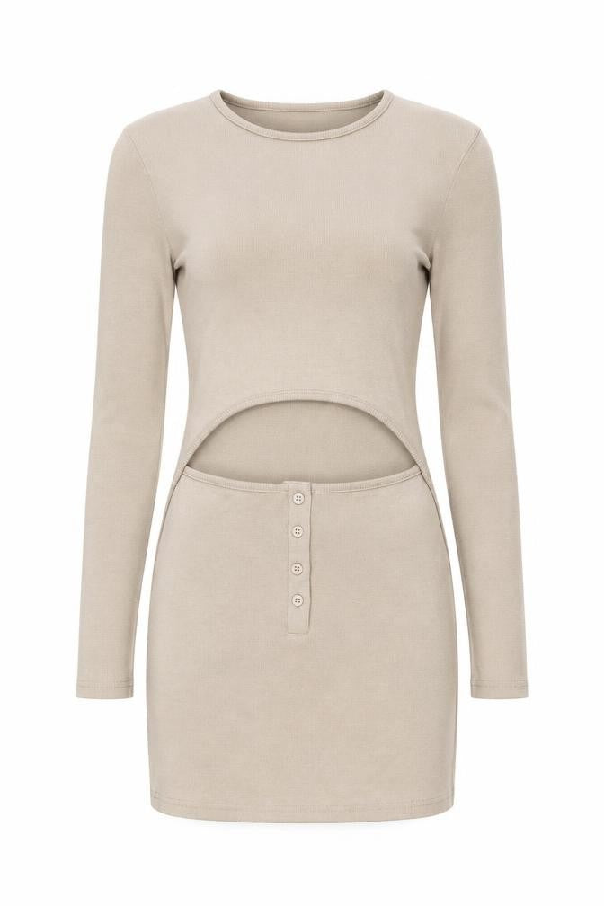 Missguided Womens Beige Cotton Mini Size 6 Round Neck Pullover