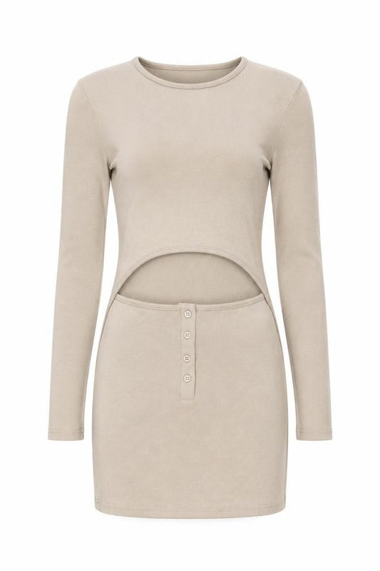 Missguided Womens Beige Cotton Mini Size 6 Round Neck Pullover