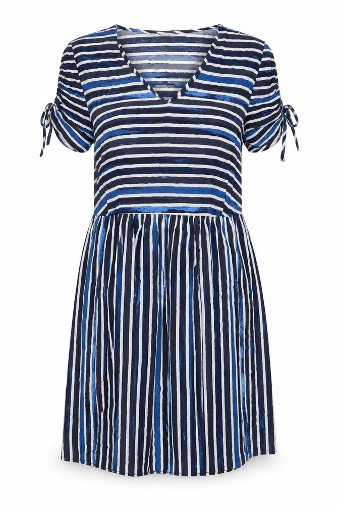TU Womens Blue Striped Viscose A-Line Size 8 V-Neck Pullover
