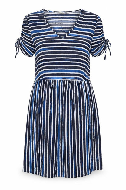 Tu Womens Blue Striped Viscose A-Line Size 8 V-Neck Pullover