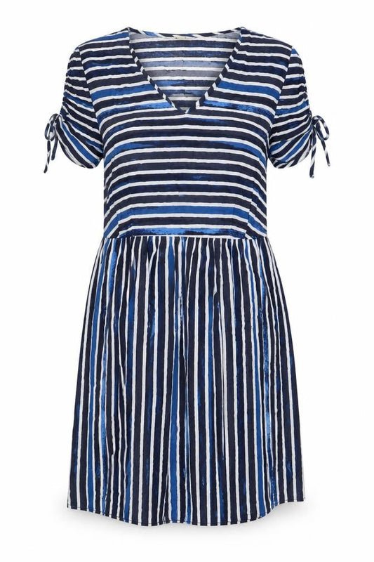 TU Womens Blue Striped Viscose A-Line Size 8 V-Neck Pullover