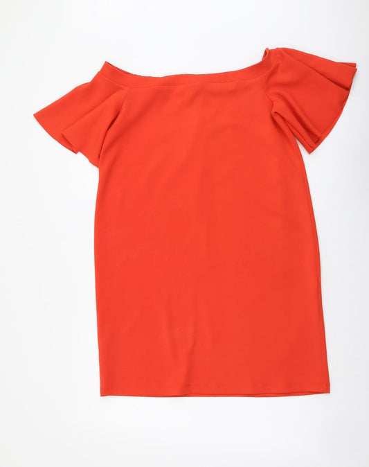 Warehouse Womens Red Polyester T-Shirt Dress Size 12 Off the Shoulder Pullover