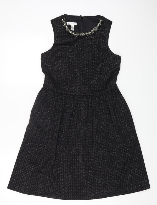 London Times Womens Black Polyester Fit & Flare Size 8 Round Neck Zip