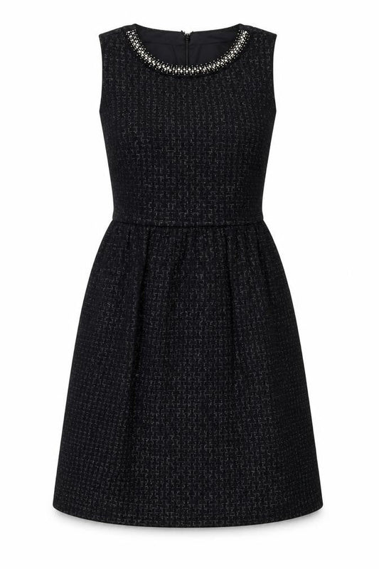 London Times Womens Black Polyester Fit & Flare Size 8 Round Neck Zip