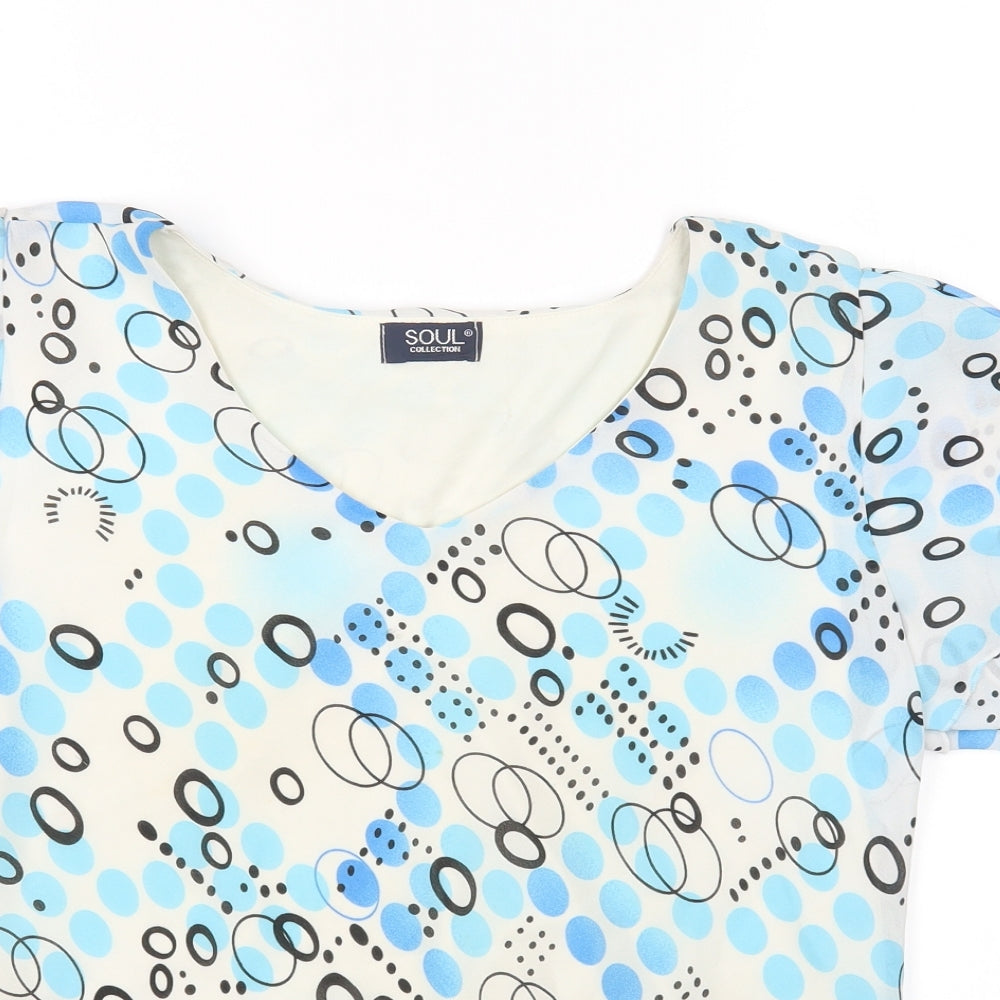 Soul Womens Multicoloured Geometric Polyester Basic T-Shirt Size 14 V-Neck
