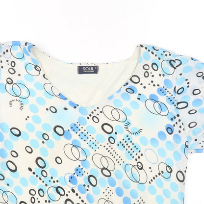 Soul Womens Multicoloured Geometric Polyester Basic T-Shirt Size 14 V-Neck