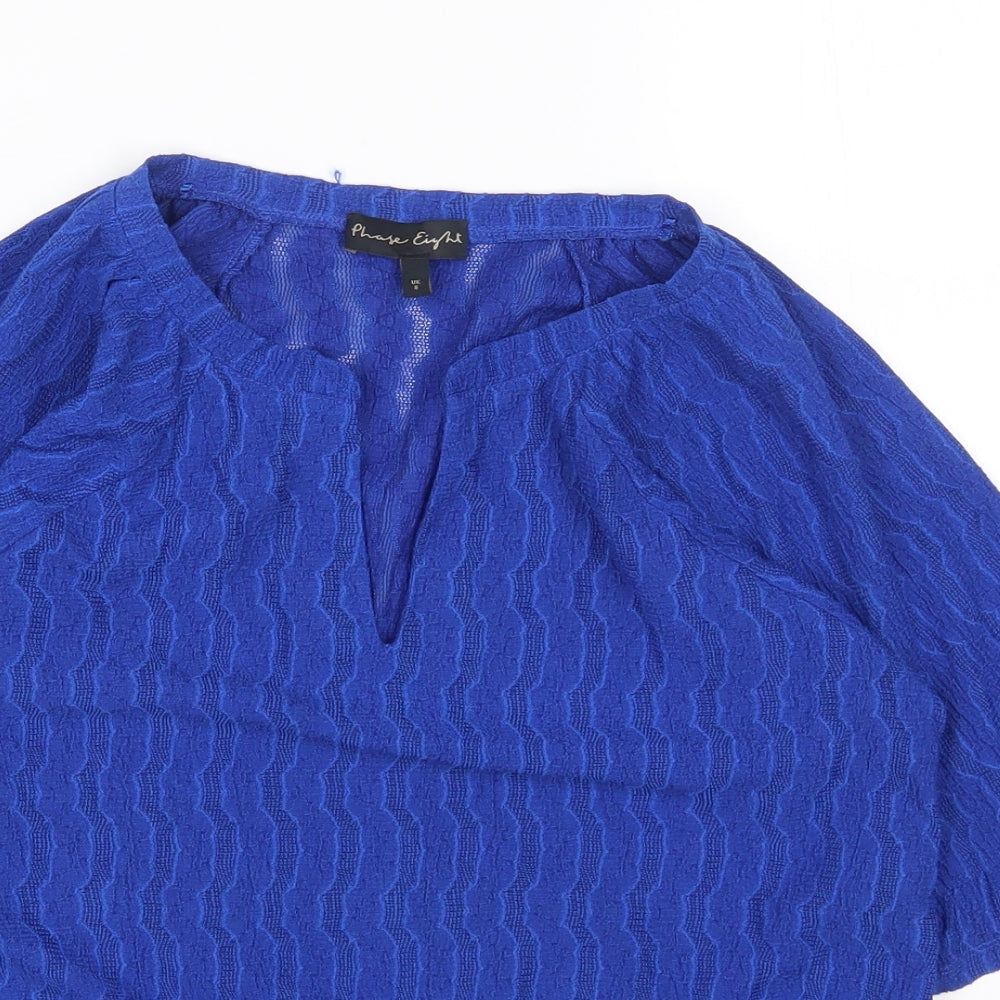 Phase Eight Womens Blue Polyester Basic T-Shirt Size 8 V-Neck