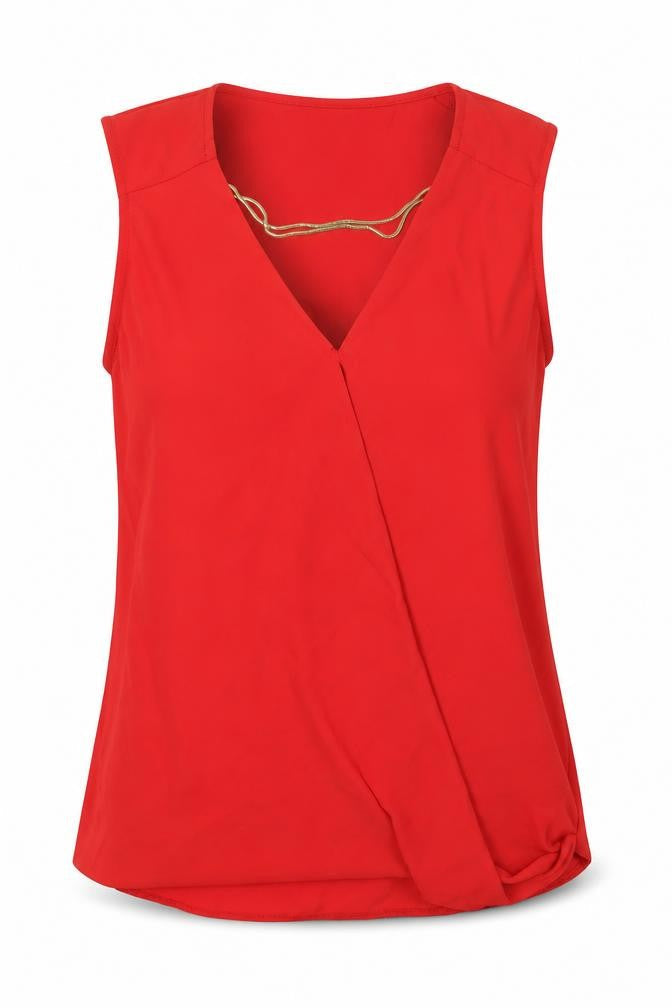 New Look Womens Red Polyester Basic Blouse Size 10 V-Neck - Chain Detail