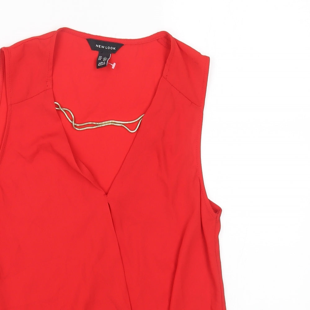 New Look Womens Red Polyester Basic Blouse Size 10 V-Neck - Chain Detail