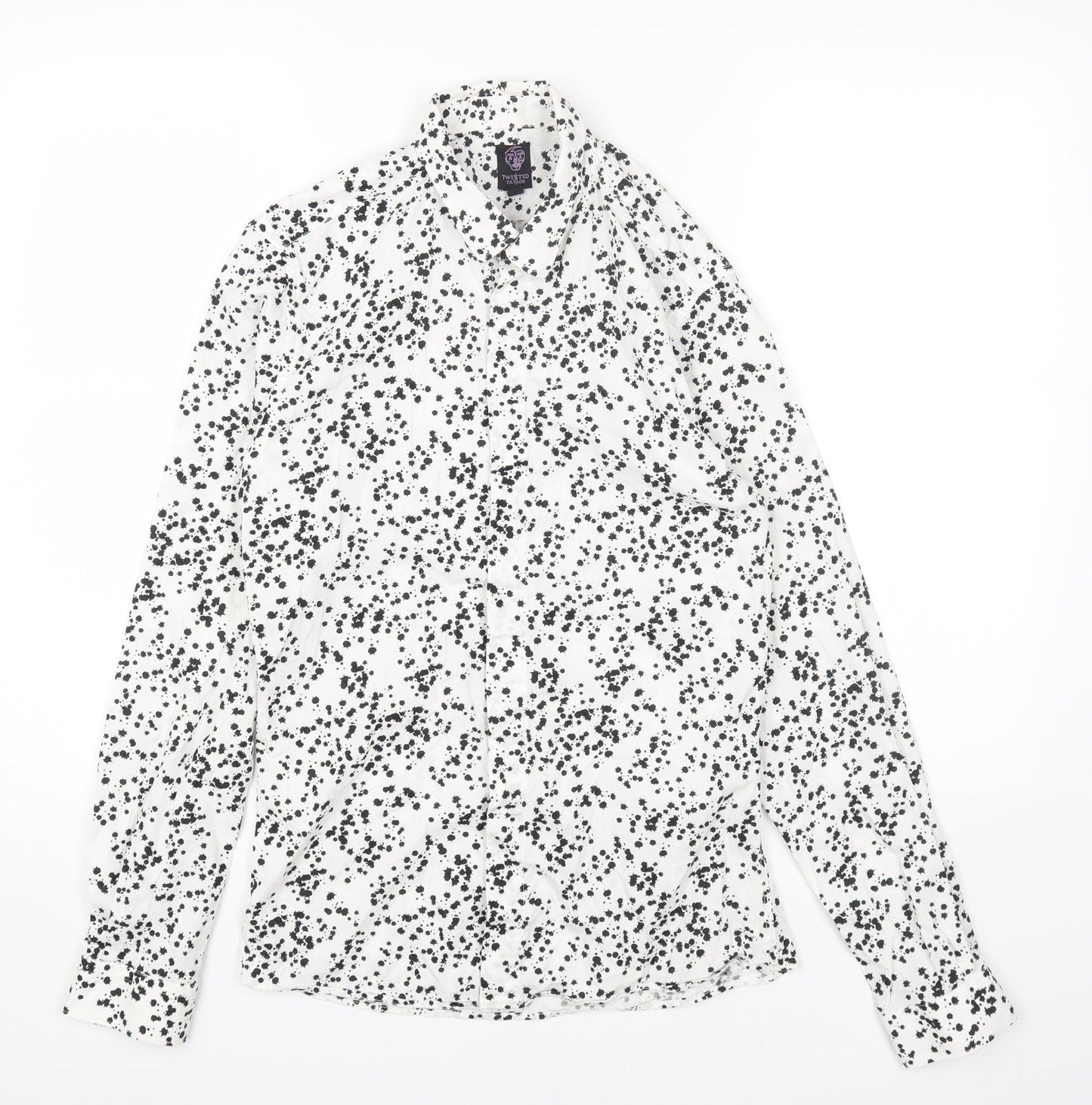 Twisted Tailor Womens White Geometric Cotton Basic Button-Up Size S Collared