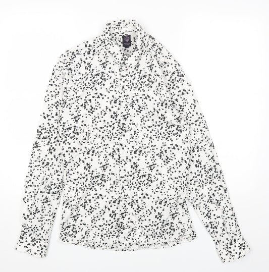 Twisted Tailor Womens White Geometric Cotton Basic Button-Up Size S Collared