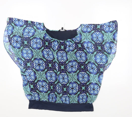 Monsoon Womens Multicoloured Geometric Polyester Basic T-Shirt Size 12 Off the Shoulder