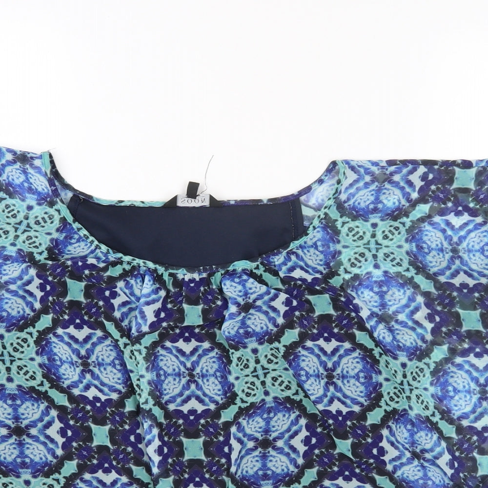 Monsoon Womens Multicoloured Geometric Polyester Basic T-Shirt Size 12 Off the Shoulder