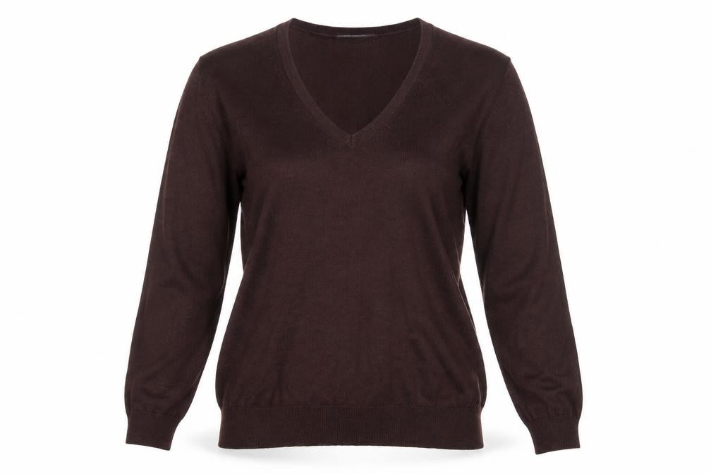 Marks & Spencer Womens Brown V-Neck Viscose Pullover Jumper Size 8