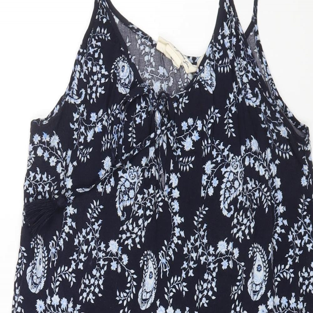 H&M Womens Blue Geometric Viscose A-Line Size 12 Scoop Neck Pullover