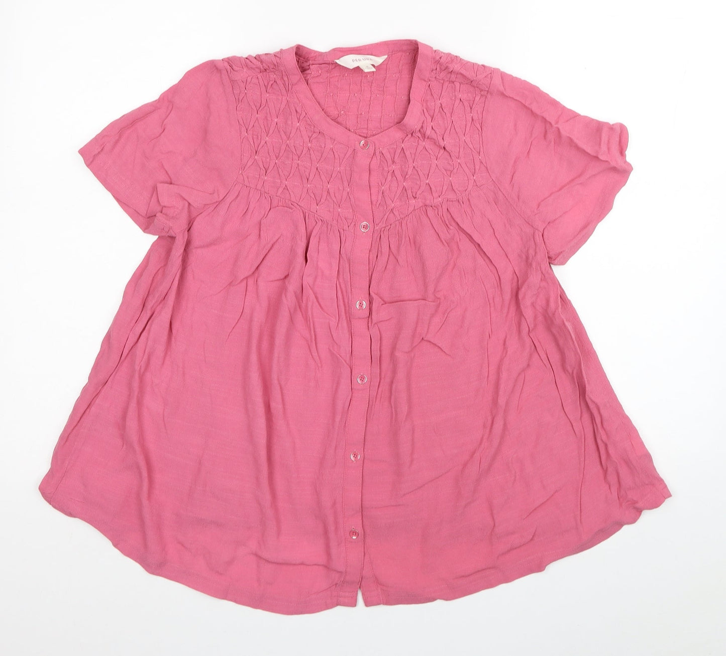 Marks and Spencer Womens Pink Viscose Basic Button-Up Size 8 Scoop Neck