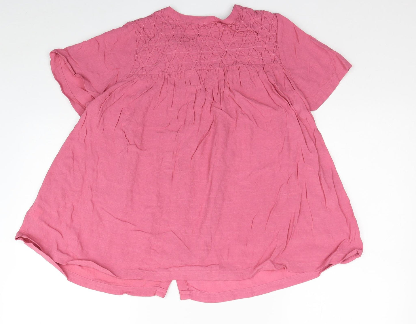 Marks and Spencer Womens Pink Viscose Basic Button-Up Size 8 Scoop Neck