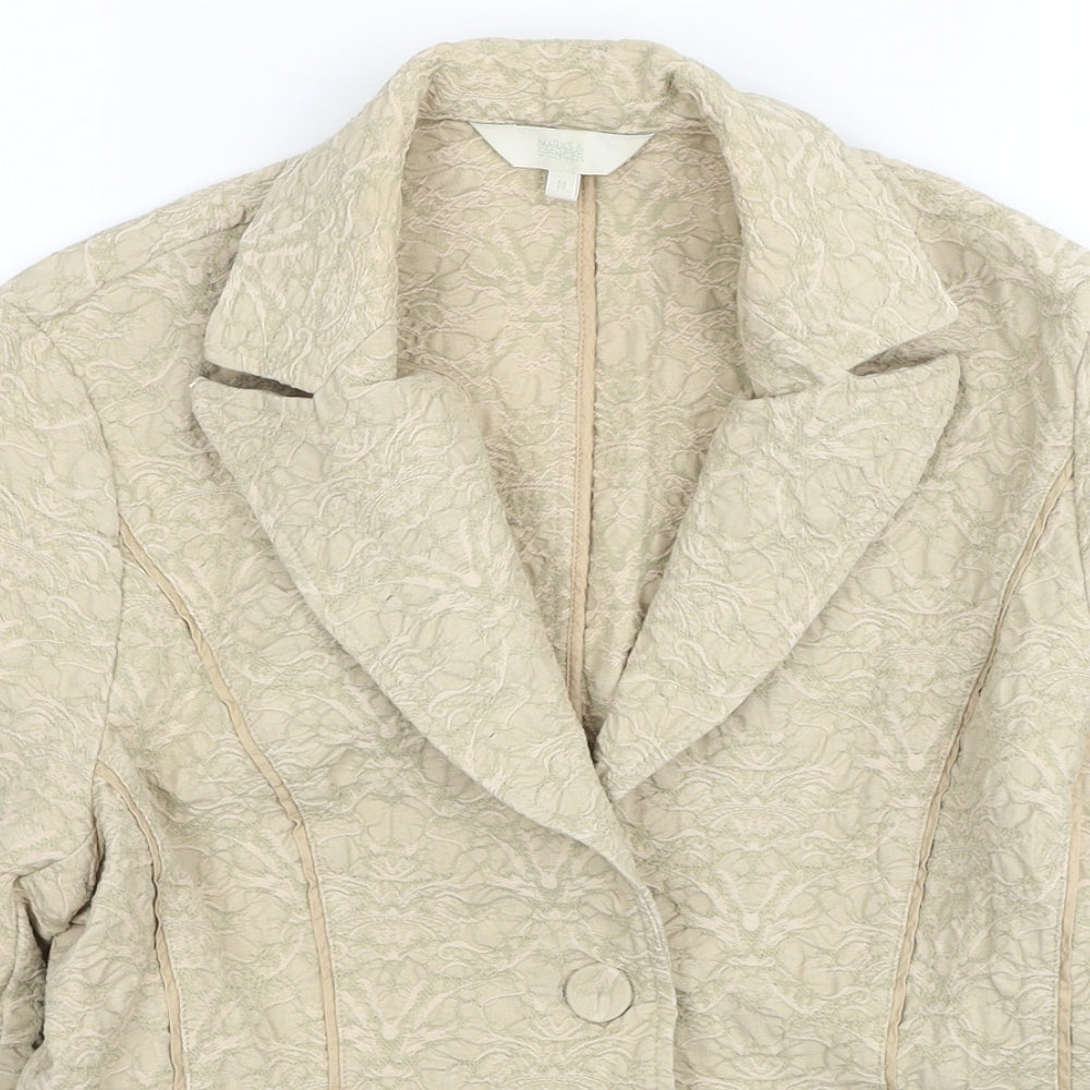 Marks and Spencer Womens Beige Jacket Blazer Size M Button - Textured