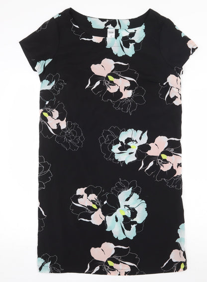Now Womens Black Floral Polyester Sheath Size 12 Boat Neck Pullover