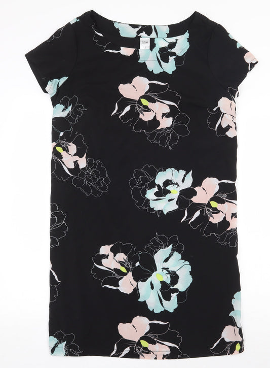 Now Womens Black Floral Polyester Sheath Size 12 Boat Neck Pullover
