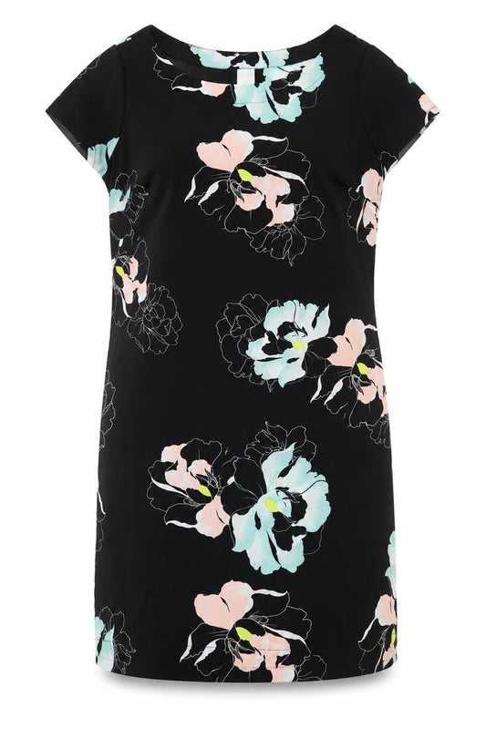 Now Womens Black Floral Polyester Sheath Size 12 Boat Neck Pullover
