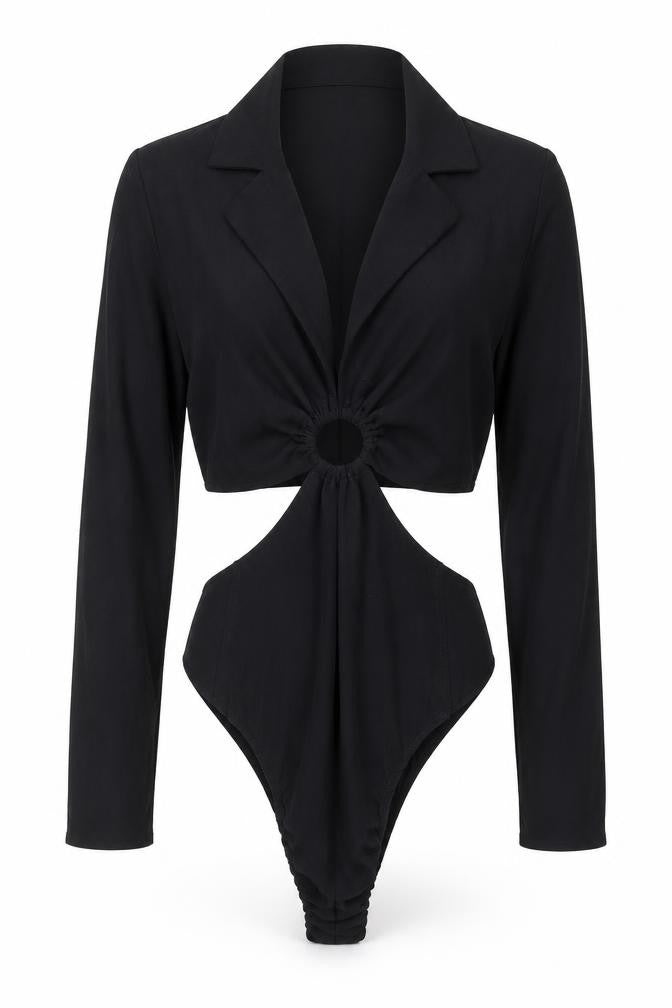 Zara Womens Black Polyester Bodysuit One-Piece Size S Snap