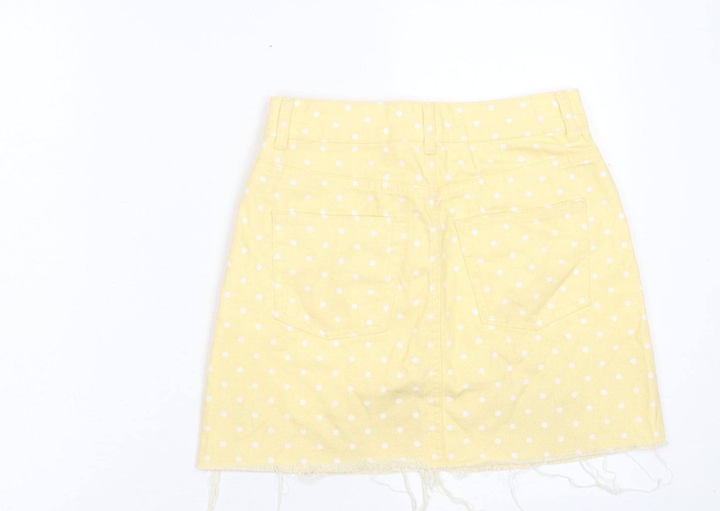 Topshop Womens Yellow Polka Dot Cotton A-Line Skirt Size 8 Button