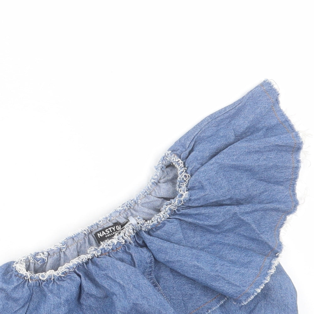 Nasty Gal Womens Blue Cotton Cropped Tank Size S One Shoulder - Size S/M