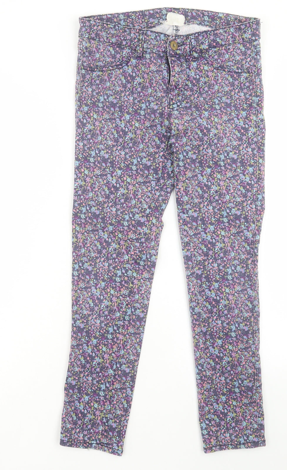 Preworn Womens Multicoloured Floral Cotton Cropped Jeans Size M L25 in Regular Button