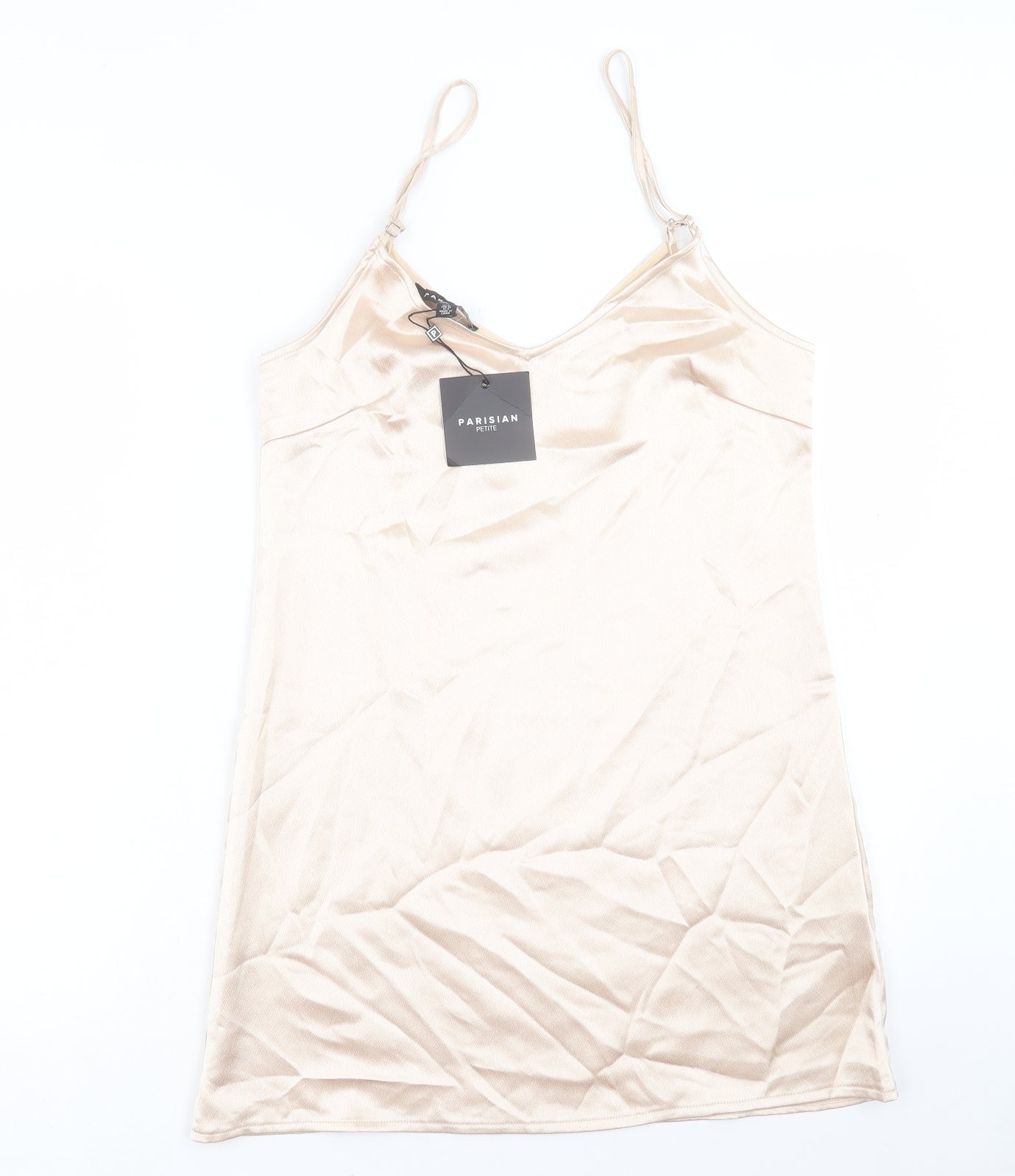 PARISIAN SIGNATURE Womens Gold Polyester Slip Dress Size 10 V-Neck Pullover