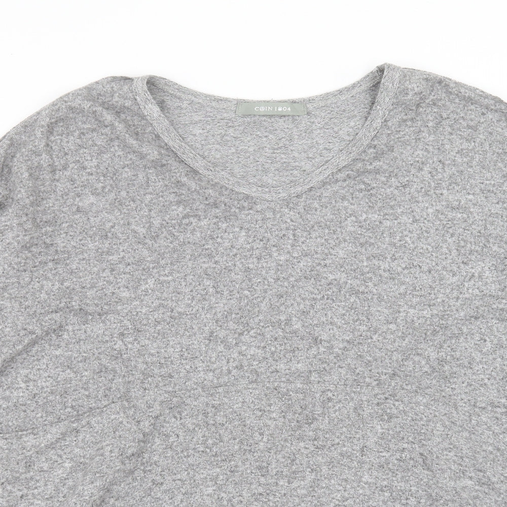 COIN 1804 Womens Grey V-Neck Polyester Pullover Jumper Size L