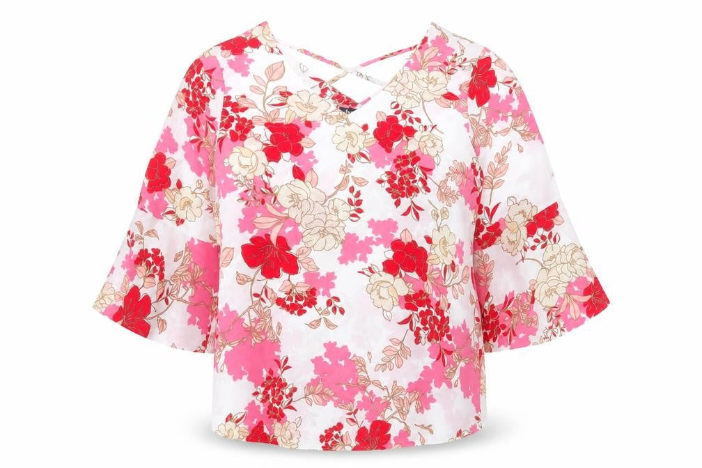 Bonmarché Womens Pink Floral Polyester Basic Blouse Size 10 V-Neck