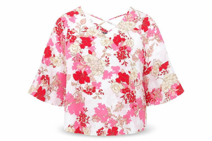 Bonmarché Womens Pink Floral Polyester Basic Blouse Size 10 V-Neck