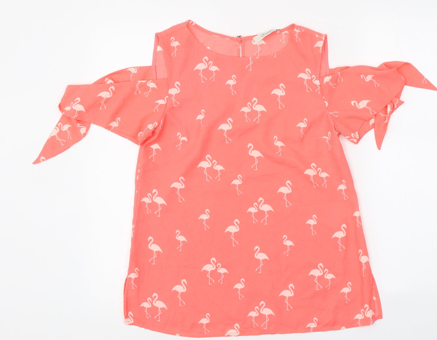Oasis Womens Pink Geometric Polyester Jersey Tank Size 8 Round Neck - Cold Shoulder Flamingo Print