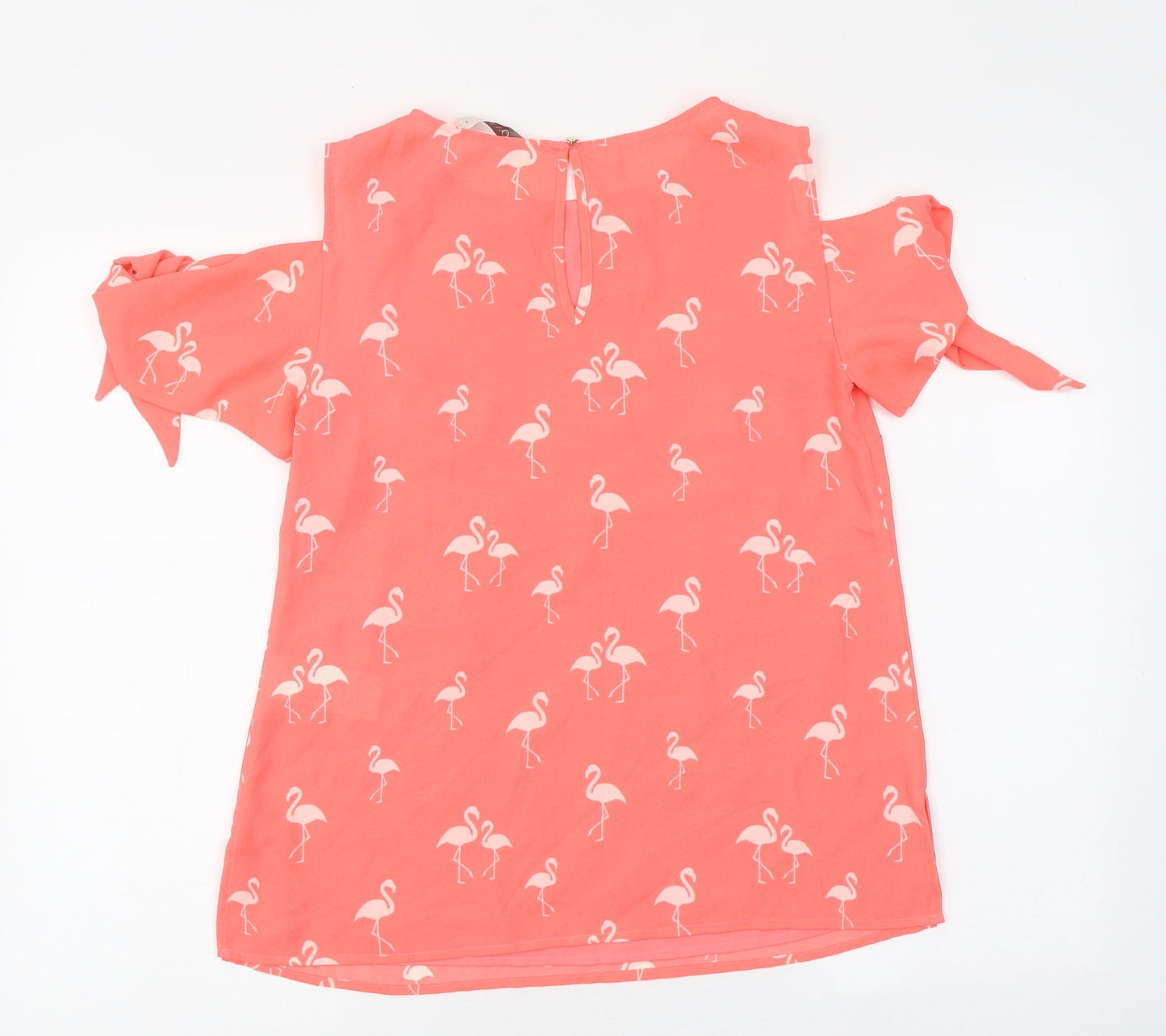 Oasis Womens Pink Geometric Polyester Jersey Tank Size 8 Round Neck - Cold Shoulder Flamingo Print