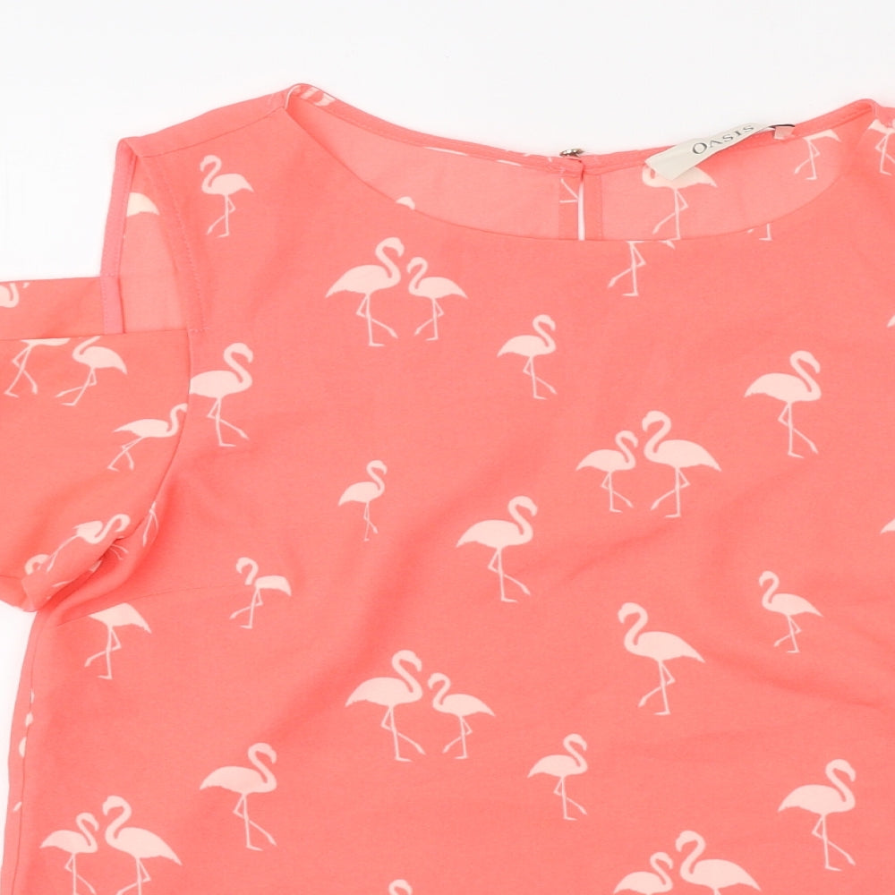 Oasis Womens Pink Geometric Polyester Jersey Tank Size 8 Round Neck - Cold Shoulder Flamingo Print