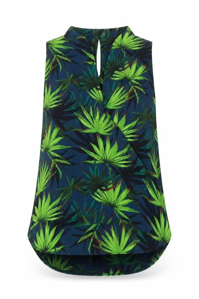 Dorothy Perkins Womens Blue Floral Polyester Basic Tank Size 12 High Neck