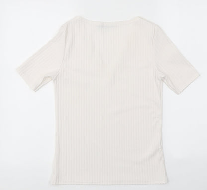 Boohoo Womens White Polyester Basic Polo Size 8 V-Neck