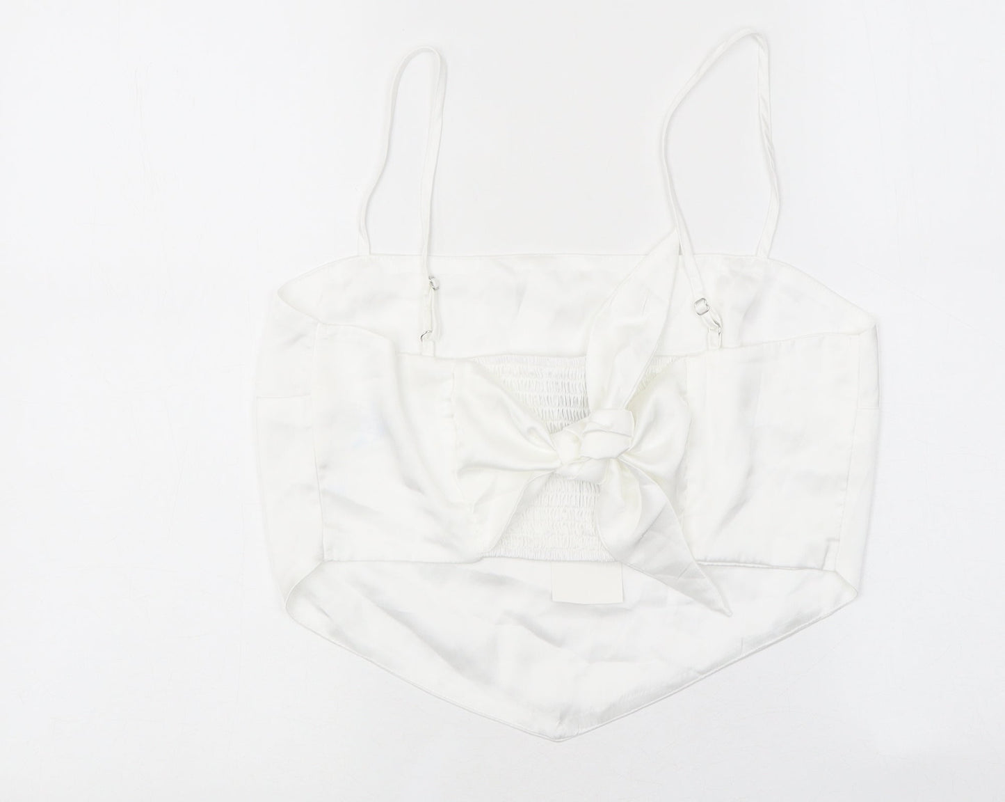 Stradivarius Womens White Polyester Cropped T-Shirt Size L Round Neck