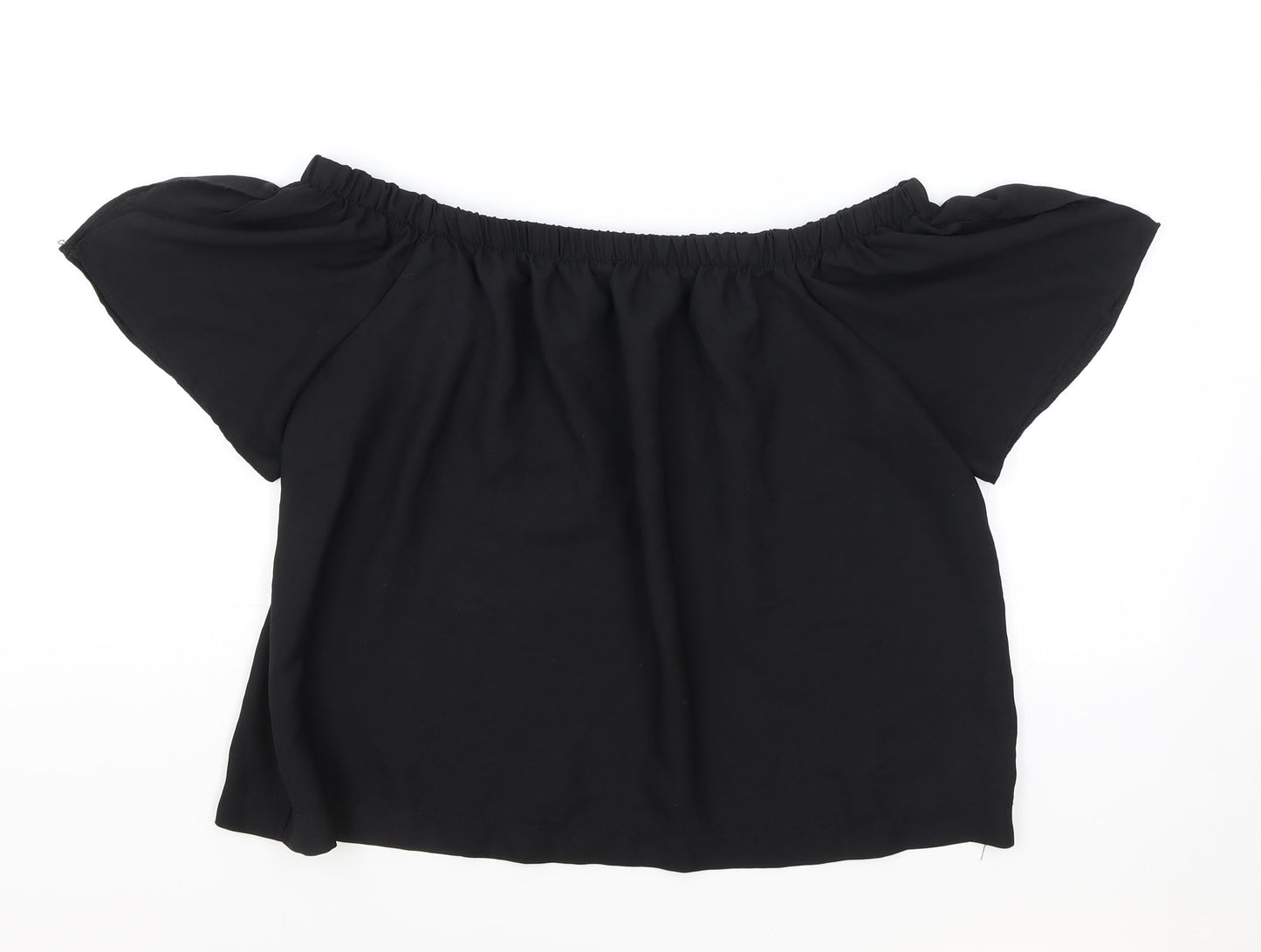 Atmosphere Womens Black Polyester Cropped Blouse Size 12 Off the Shoulder - Elasticated Collar