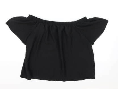 Atmosphere Womens Black Polyester Cropped Blouse Size 12 Off the Shoulder - Elasticated Collar