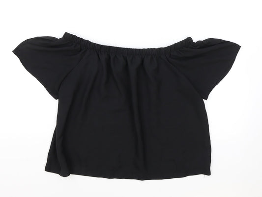 Atmosphere Womens Black Polyester Cropped Blouse Size 12 Off the Shoulder - Elasticated Collar