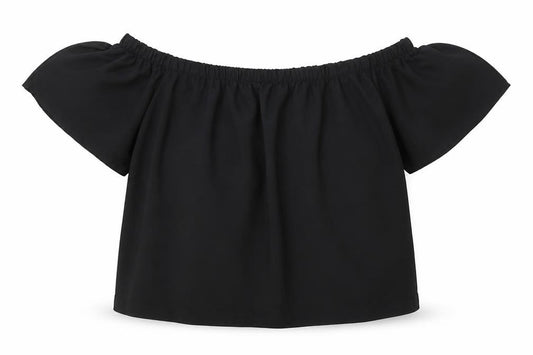 Atmosphere Womens Black Polyester Cropped Blouse Size 12 Off the Shoulder - Elasticated Collar