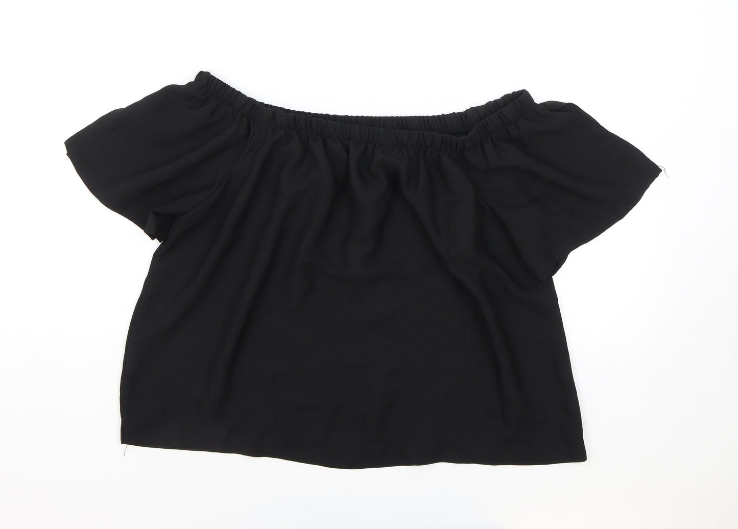 Atmosphere Womens Black Polyester Cropped Blouse Size 12 Off the Shoulder - Elasticated Collar