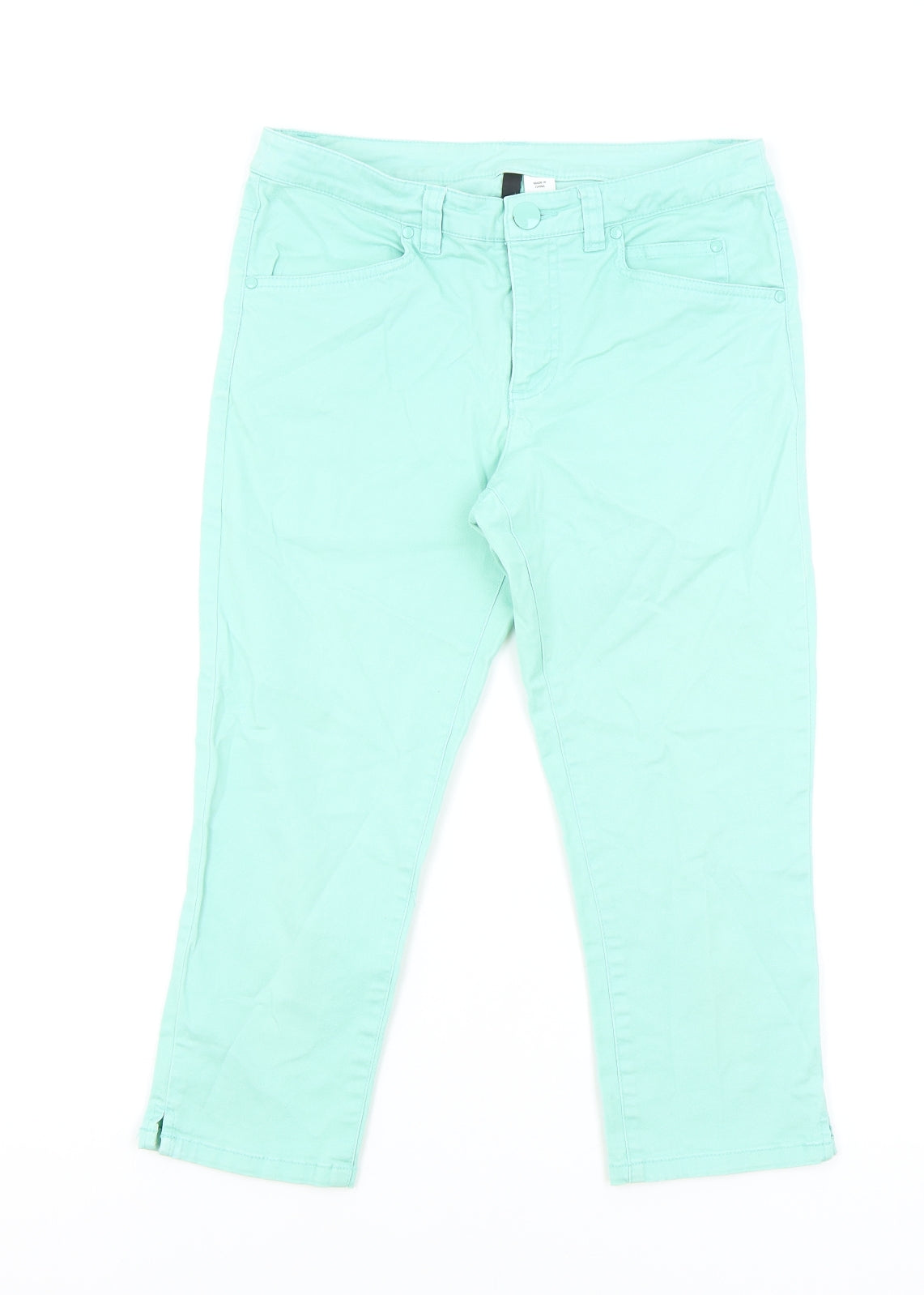 H&M Womens Green Cotton Cropped Jeans Size 8 L20 in Regular Zip