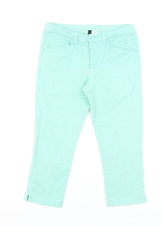H&M Womens Green Cotton Cropped Jeans Size 8 L20 in Regular Zip