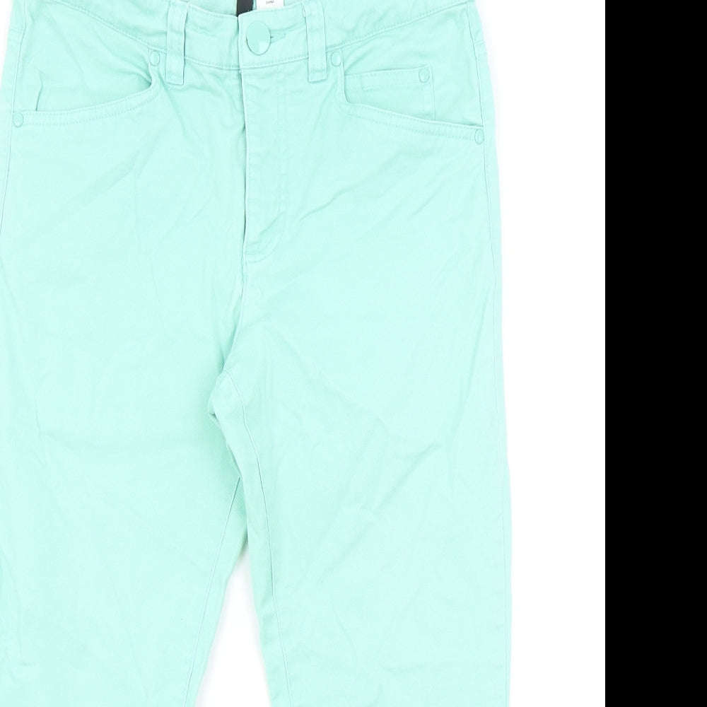 H&M Womens Green Cotton Cropped Jeans Size 8 L20 in Regular Zip