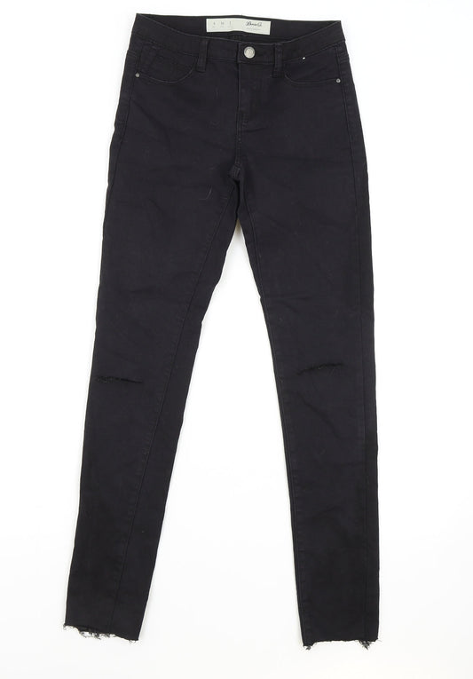 Primark Womens Black Cotton Skinny Jeans Size 6 L28 in Regular Zip